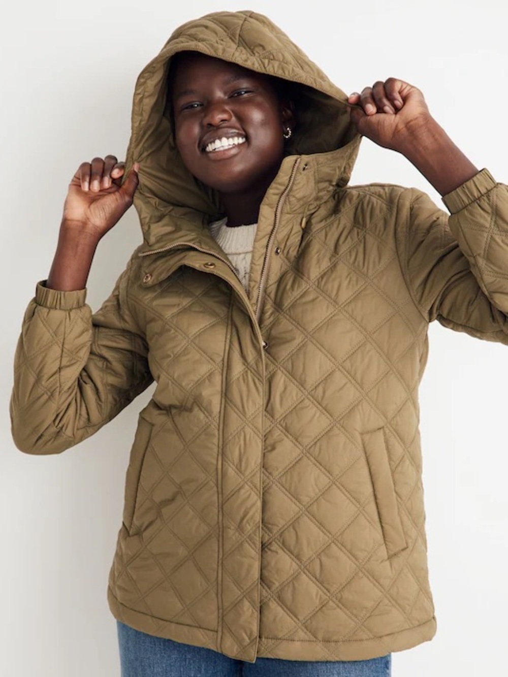 Madewell | Airpuff Quilted Packable Hooded Puffer Jacket Tundra Olive 1X Travel